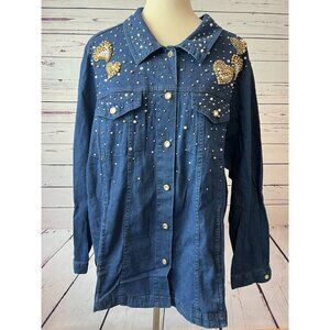 Quacker Factory Denim Trucker Jacket Plus size 1X Jean coat NWT Full Zip Studded